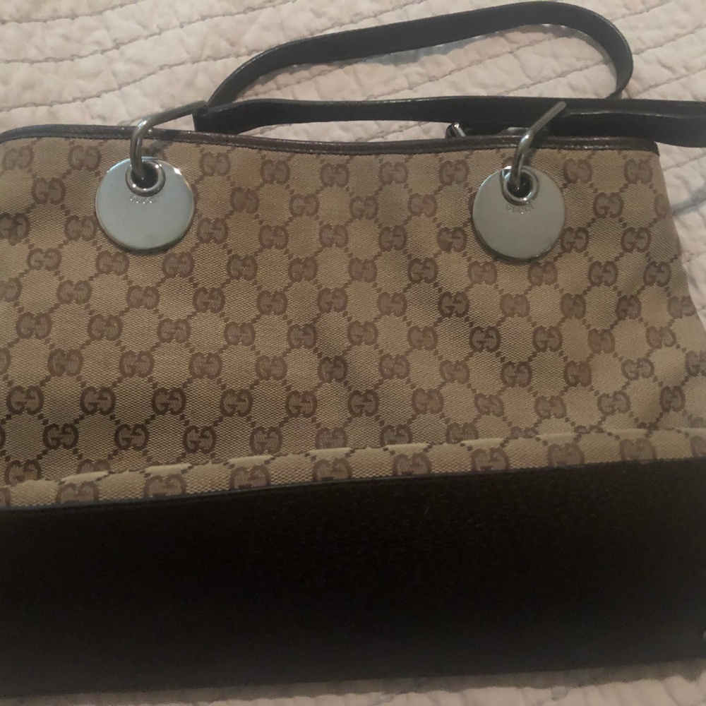 Gucci GG Canvas Leather Tote Bag - Picture 2 of 7